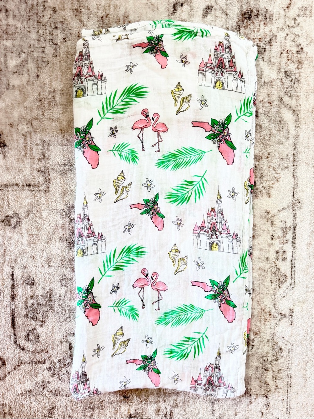 Little Hometown Florida Bamboo Muslin Swaddle Blanket Flamingo Castle 47x47 NWOT
